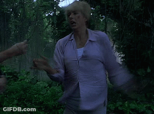 Person In Purple Shirt Standing In Green Forest GIF