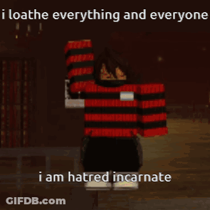 Person In Red And Black Sweater Saying I Loathe Everything GIF