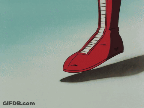 Person In Red Boots With White Stripes GIF