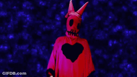 Person In Red Costume With Skull And Heart GIF