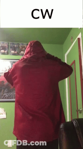 Person In Red Hoodie With CW GIF