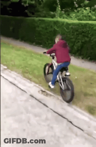 Person In Red Jacket Riding Bicycle Down Grassy Hill GIF