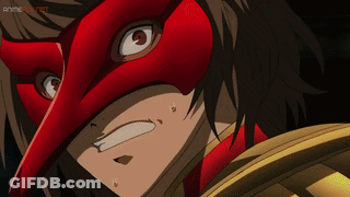 Person In Red Mask With Anime Planet GIF
