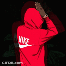 Person In Red Nike Hoodie With Hands Folded GIF