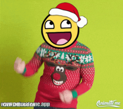 Person In Red Reindeer Sweater And Santa Hat GIF