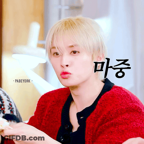Person In Red Sweater With Korean Writing GIF