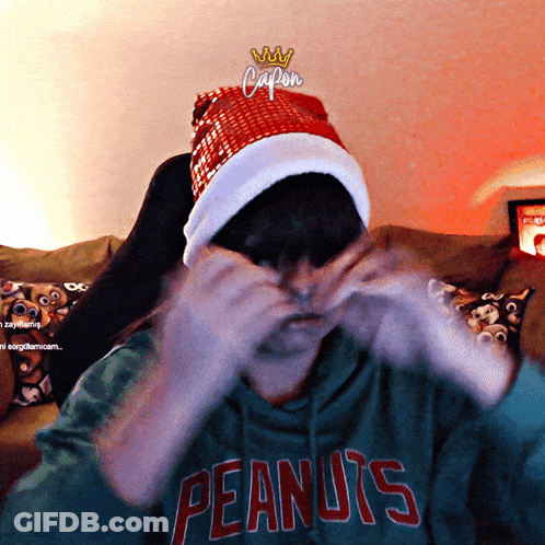 Person In Santa Hat And Peanuts Shirt GIF