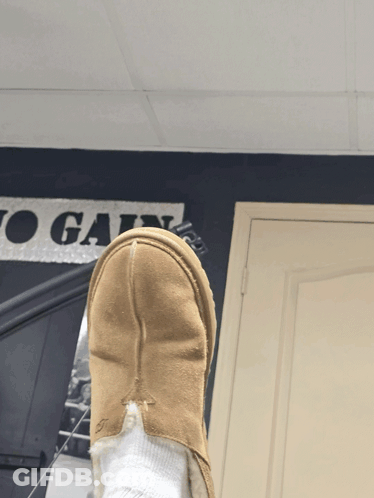 Person In Slippers With Sign Saying To Gain GIF