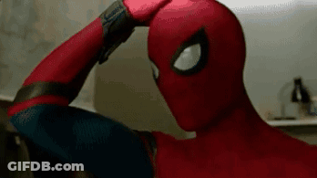 Person In Spiderman Costume Holding Hand To Head GIF