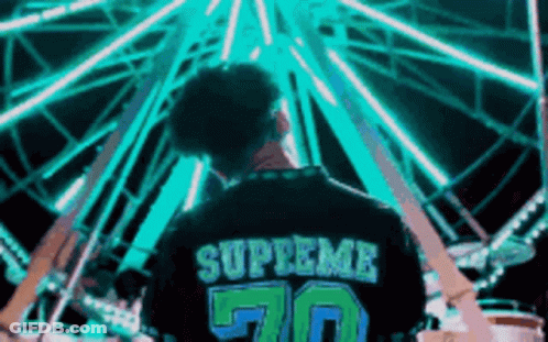 Person In Supreme Shirt By Ferris Wheel GIF