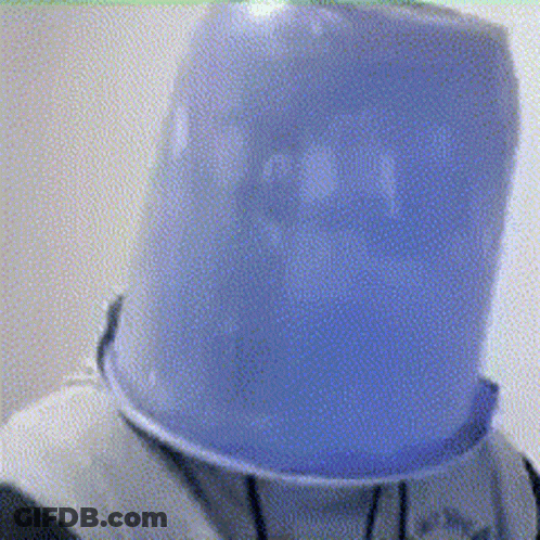 Person In Top Hat With Blue Bucket On Head GIF
