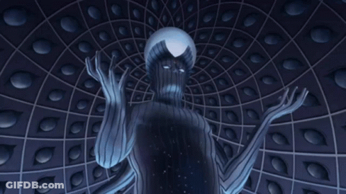 Person In Tunnel With Many Eyes GIF