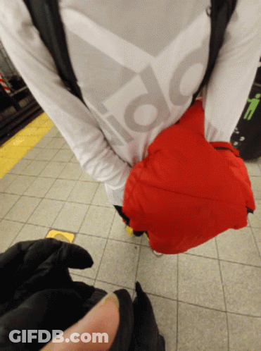 Person In White Adidas Shirt Holding Red Bag GIF