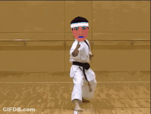 Person In White Karate Uniform With Pink Face GIF