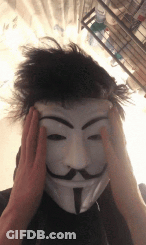 Person In White Mask With Mustache And Eyebrows GIF