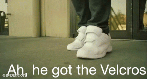 Person In White Shoes Saying Ah He Got The Velcros GIF