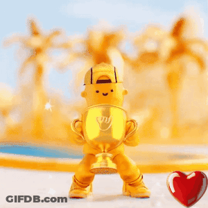 Person In Yellow Suit Holding Gold Trophy GIF