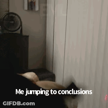 Person Jumping To Conclusions With Fan GIF