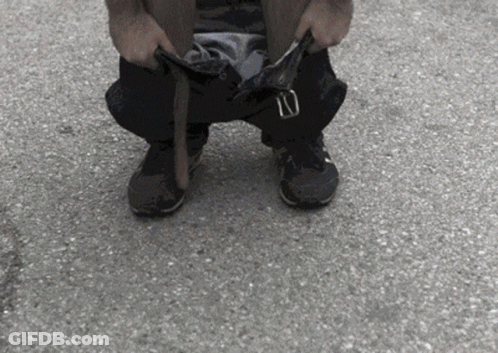 Person Kneeling With Pants Down And Belt GIF