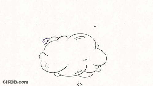 Person Laying On Cloud With Knife In Hand GIF