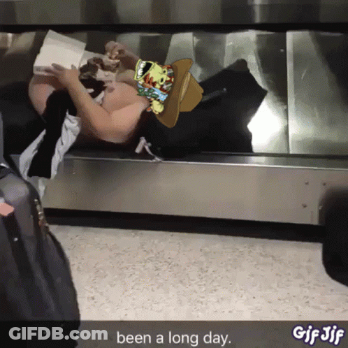 Person Laying On Suitcase Saying Been A Long Day GIF