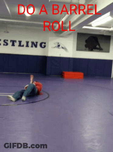 Person Laying On Wrestling Gym Floor Saying Do A Barrel Roll GIF