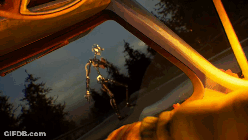 Person Looking Out Car Window With Skeleton GIF