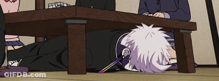 Person Lying Under Table With Chopsticks GIF