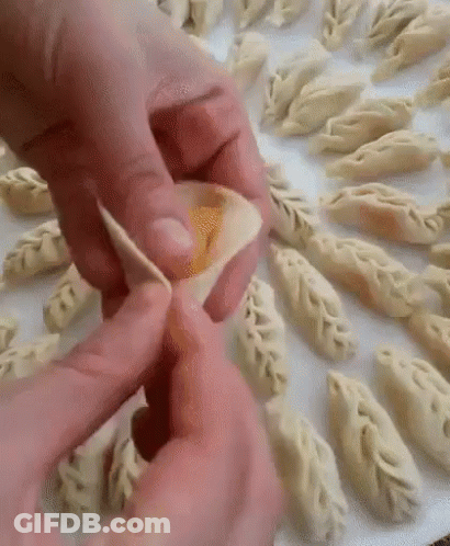 Person Making Dumpling With Leaf Pattern GIF