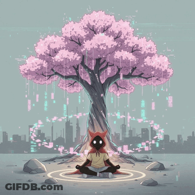 Person Meditating Under Cherry Blossom Tree GIF