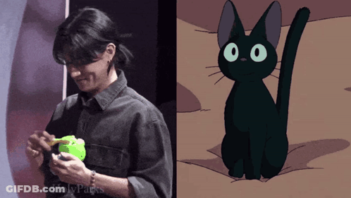 Person Next To Black Cat Saying Holy GIF