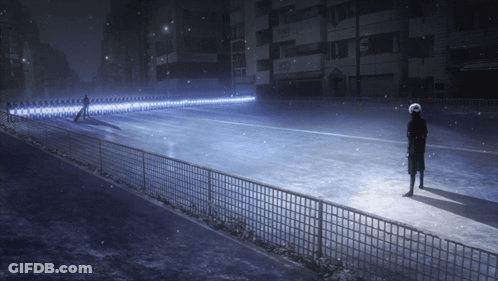 Person On Sidewalk Near Fence Saying AE GIF