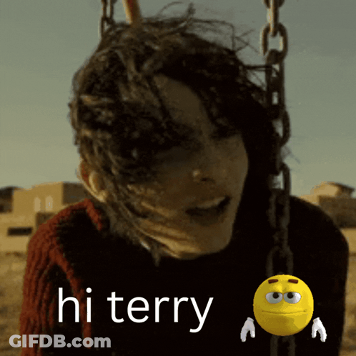 Person On Swing Saying Hi Terry GIF