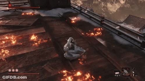 Person On Wooden Bridge In Video Game With Lightning Bolt GIF