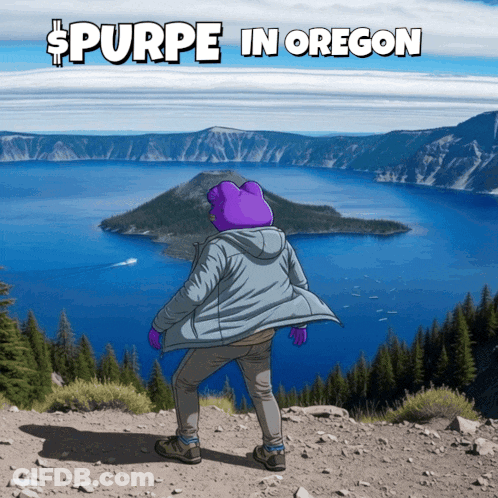 Person Overlooking Lake Oregon Saying Purpe In Oregon GIF