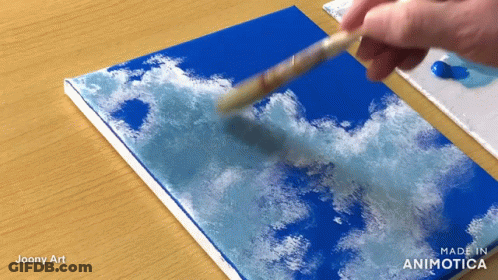 Person Painting Blue Sky With White Clouds Made In Animatica GIF