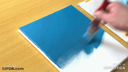 Person Painting Blue Square On Wooden Table Made In Aninotica GIF