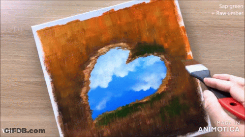 Person Painting Heart Shaped Lake With Sap Green Raw Umber GIF