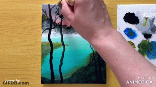 Person Painting Landscape Saying Made In Animatica GIF
