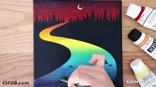 Person Painting Landscape With Acrylic Paint GIF