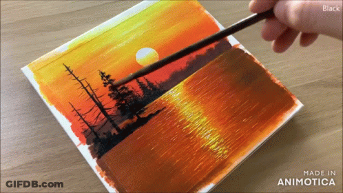 Person Painting Sunset Over Lake GIF