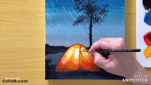 Person Painting Tent With Brush GIF