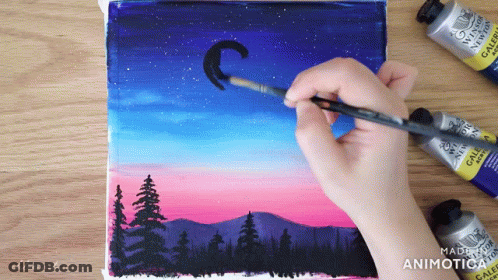 Person Painting With Brush And Winsor And Newton Acrylic Paint GIF