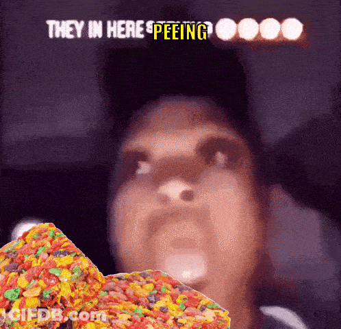 Person Peeing With Text They In Here GIF
