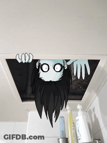 Person Peeking Out Of Ceiling Hole GIF