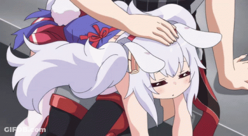 Person Petting Cartoon With White Hair And Red Eyes GIF