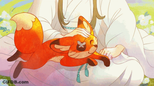 Person Petting Fox With Flower On Head GIF