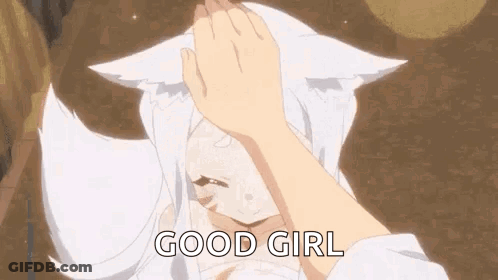 Person Petting White Anime Girl Saying Good Girl GIF