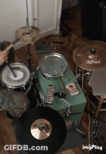Person Playing Drum Set With Paiste Cymbal GIF