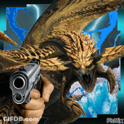Person Pointing Gun At Dragon With Picmix GIF